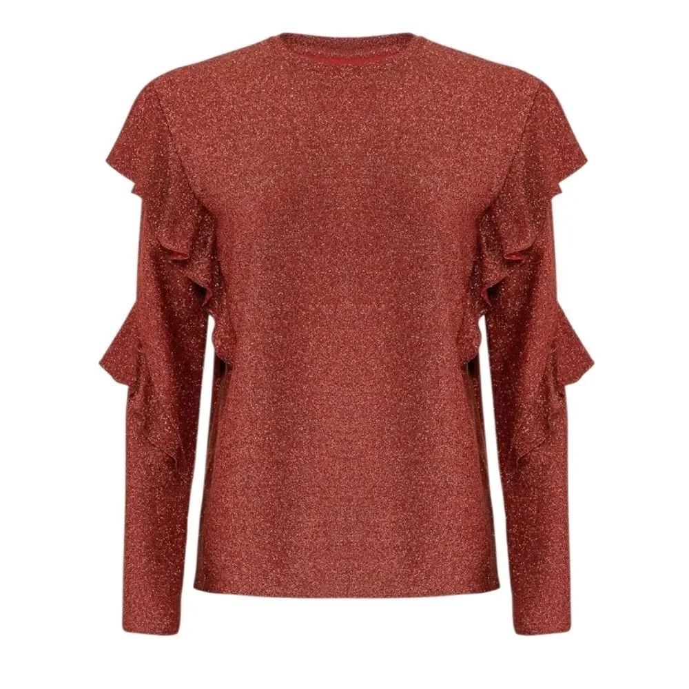 Scotch & Soda Rent Red Lurex Ruffle Top Long Sleeves Women's Size Large